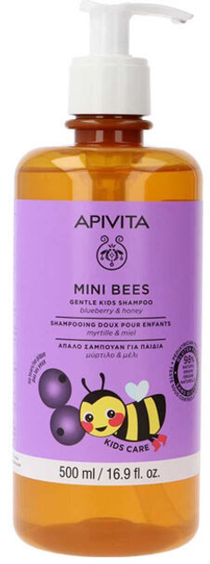 Delikatny szampon z jagodami Apivita Mini Bees Children's Shampoo Blueberry&Honey 500 ml (5201279088682) - obraz 1