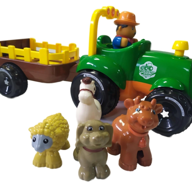 Трактор музыкальный Limo Toy с прицепом звуки подсветка 4 фигурки в комплекте Зеленый (M 5572 UA) - изображение 6