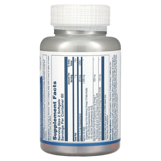 Омега 3-7-9 с витамином D-3, Super Omega 3-7-9, Solaray, 120 гелевых капсул (SOR-61009) - изображение 2