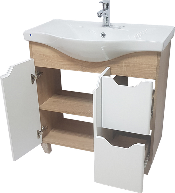 Тумба напольная ВАНЛАНД Wood W-80 W белая с умывальником Basic 80 ...