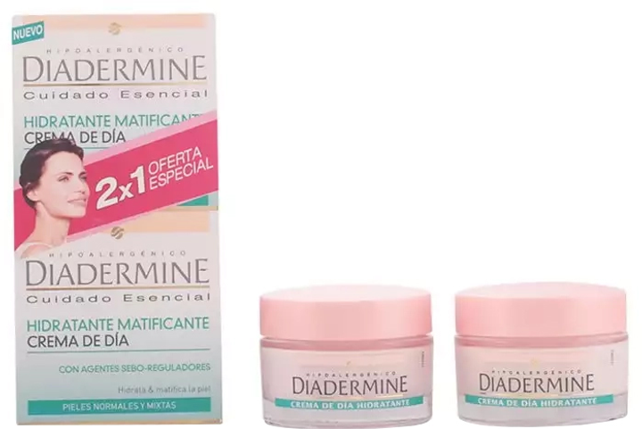 Набір для догляду за обличчям Diadermine Moisturizing Mattifying Day Cream 2x50 мл (8410020637063) - зображення 1