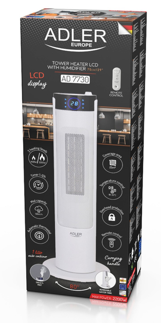 Тепловентилятор Adler AD 7730 керамічний із зволоженням повітря White (5903887806183) - зображення 8