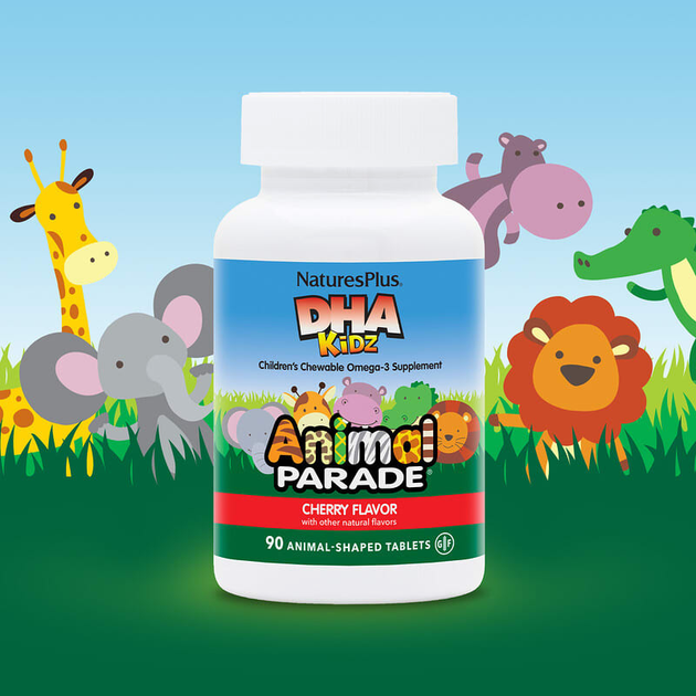 Рыбий жир для детей, DHA for Kids, Nature's Plus, Animal Parade, вишневый вкус, 90 жевательных конфет (NAP-29999) - изображение 3