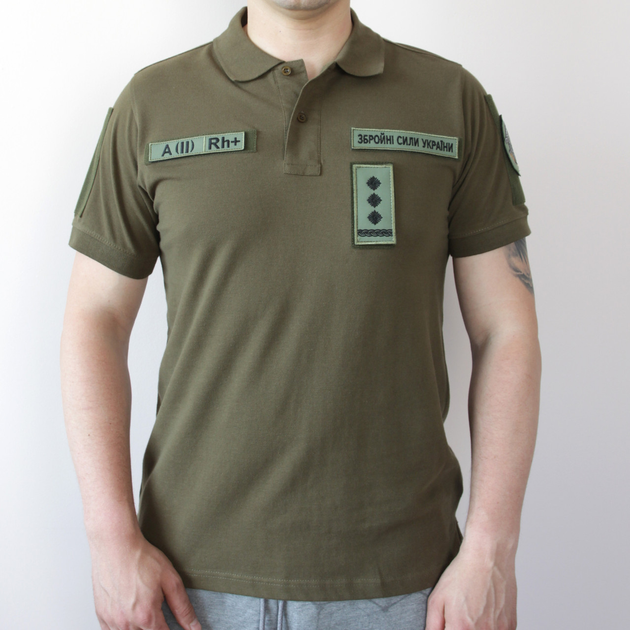 Футболка Олива/Хакі котон (розмір XXL), футболка поло з липучками, армійська сорочка під шеврони - зображення 1