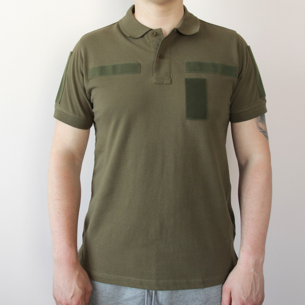 Качественная футболка Олива/Хаки котон, футболка поло с липучками (размер L), армейская рубашка под шевроны - изображение 1