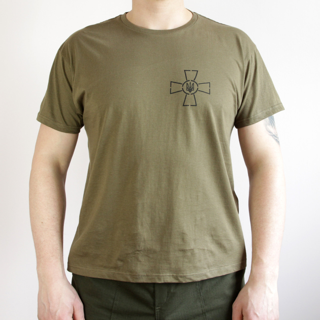 Мужская футболка хаки ВСУ (L), футболка с надписью "Збройні Сили України", армейская футболка с Гербом ЗСУ - изображение 1