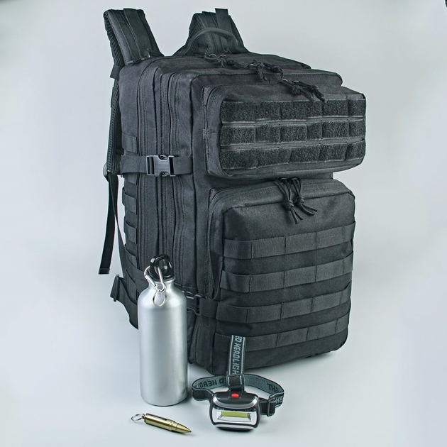 Вместительный походный мужской рюкзак с системой MOLLE 50 л черный - изображение 2