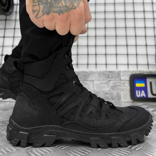 Мужские кожаные Ботинки Dragon total на протекторной подошве / Летние Берцы черные размер 46 - изображение 1