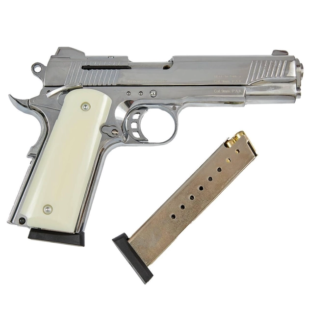 Стартовий пістолет KUZEY 911#3 Shiny Chrome Plating/White Grips - зображення 2