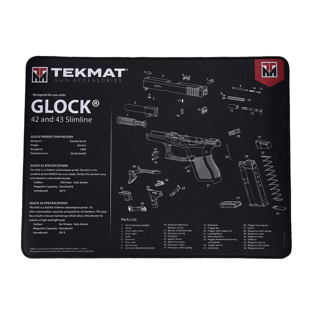 Килимок TekMat Ultra 20 для чищення пістолетів Glock 42-43 - изображение 1