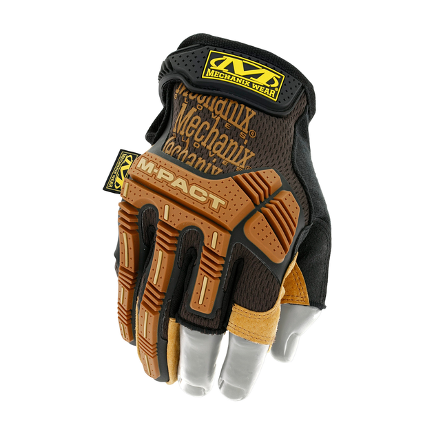 Рукавички тактичні Mechanix Wear M-Pact Leather Fingerless Framer Gloves Brown S (LFR-75) - зображення 1