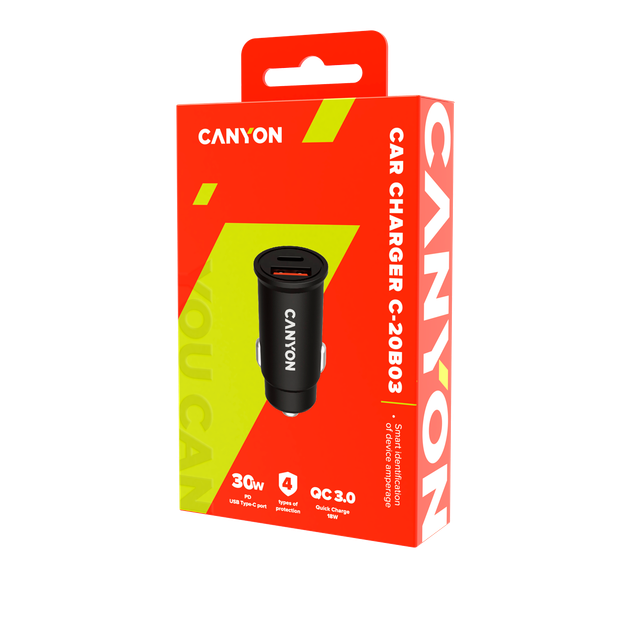 Автомобільний зарядний пристрій Canyon C-20-03 PD 30 W QC 3.0 18 W USB-C USB-A black (CNS-CCA20B03) - зображення 3