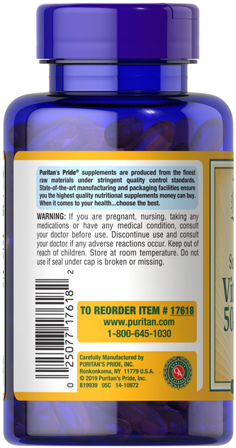 Витамин Д3, Vitamin D3, Puritan's Pride, 2000 МЕ, 200 капсул (PTP-17618) - изображение 3