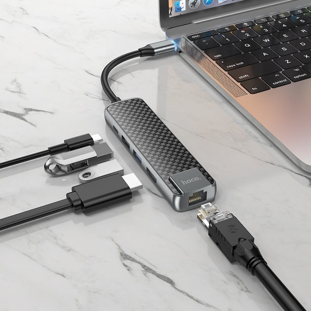 Мультиадаптер хаб Hoco HB23 5в1 Type-C to USB 3.0 (F)/ USB 2.0 (F ...
