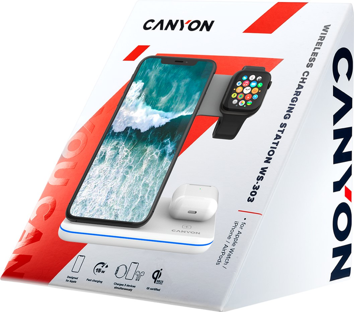 Bezprzewodowa ładowarka Canyon WS-303 3 w 1 QI Biała (CNS-WCS303W) - obraz 6