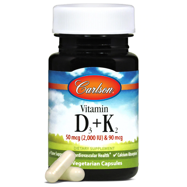 Витамин Д3 и К2, Vitamin D3 + K2, Carlson Labs, 60 капсул (CAR-10610) - изображение 2
