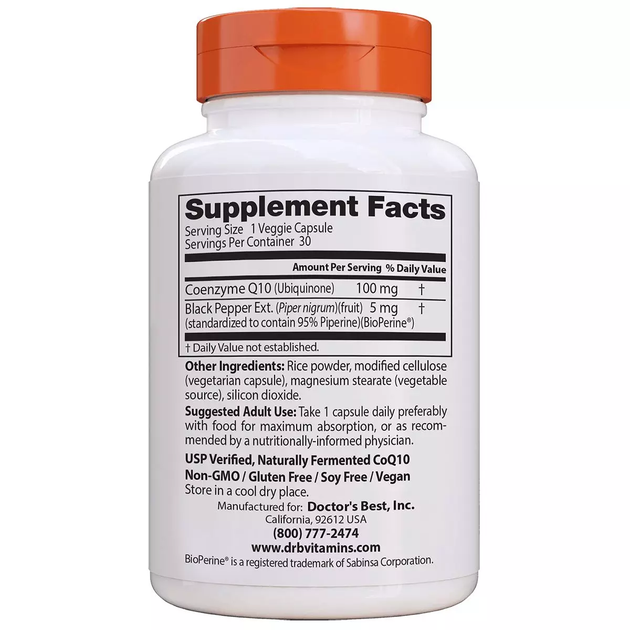 Doctor's Best, Коэнзим Q10 Высокой Абсорбации 100 мг, BioPerine, 30 гелевых капсул (DRB-00054) - Фото 2 Doctor's Best, Коэнзим Q10 Высокой Абсорбации 100 мг, BioPerine, 30 гелевых капсул (DRB-00054) - изображение 2