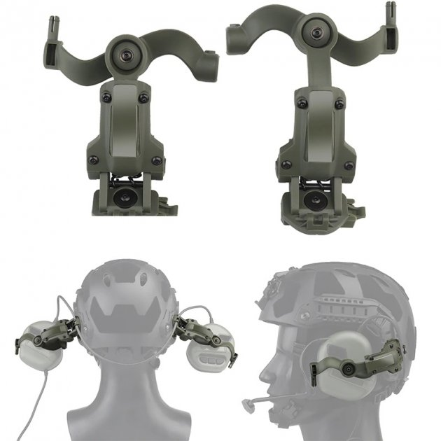 Кріплення чебурашки адаптер для активних навушників на тактичний шолом кронштейн FMA Олива - зображення 2