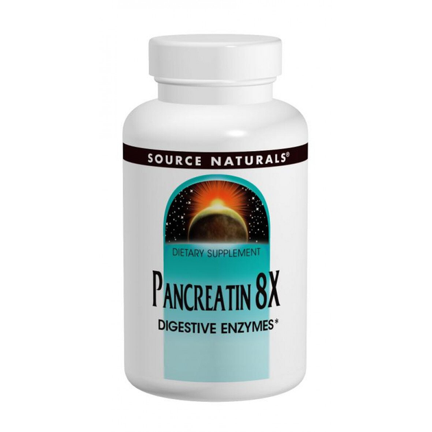 Травні ферменти, Pancreatin 8X, Source Naturals, 500 мг, 50 капус (SNS-01943) - зображення 1