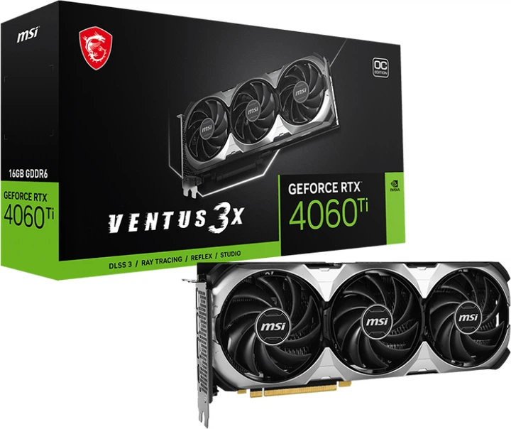 Відеокарта MSI PCI-Ex GeForce RTX 4060 Ti Ventus 3X 16G OC 16GB GDDR6 (128bit) (2625/18000) (HDMI, 3 x DisplayPort) (RTX 4060 Ti VENTUS 3X 16G OC) - зображення 5