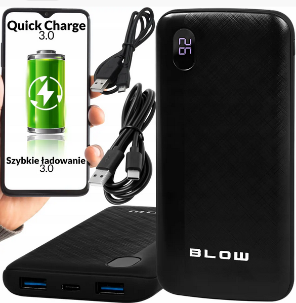 Повербанк Blow PB40A 20000mAh USB-C 2xUSB Чорний - Фото 1 Повербанк Blow PB40A 20000mAh USB-C 2xUSB Чорний - зображення 1