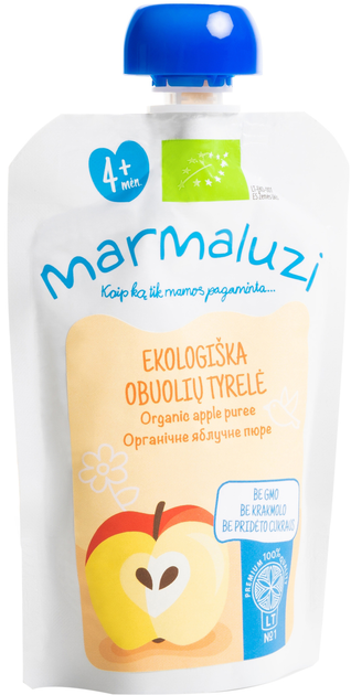 Упаковка органічного пюре Marmaluzi Яблучне в паучі 90 г х 3 шт (4779031614246-1) - зображення 2