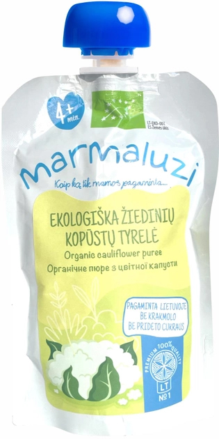 Упаковка органічного пюре Marmaluzi з Цвітної капусти в паучі 90 г х 3 шт (4779031614468-1 - зображення 2