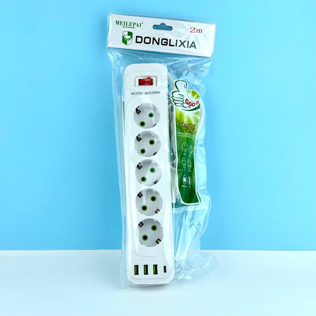 Удлинитель сетевой переноска 2 метра DONGLIXIA F25U на 5 розеток +3USB ...