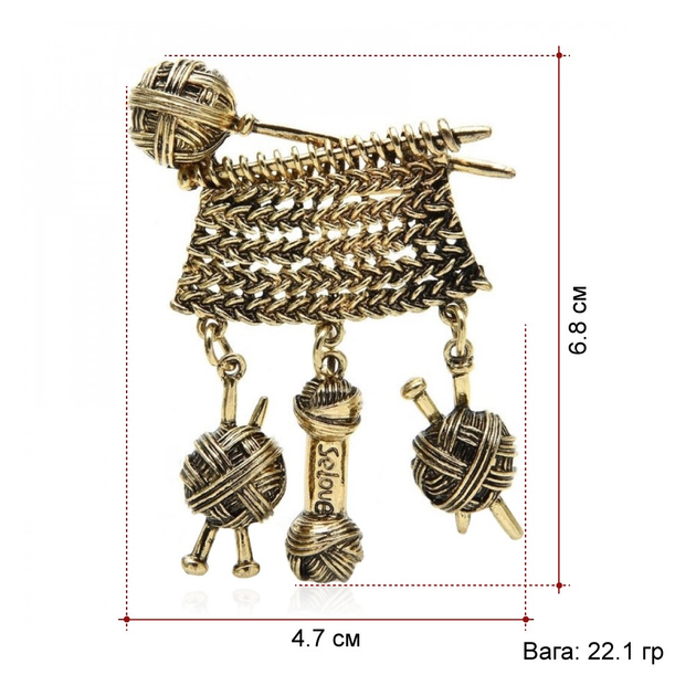 Брошь женская BROCHE бижутерия Вязание Спицы и пряжа золотистая ...