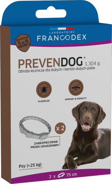 Obroża biobójcza Francodex Prevendog 75 cm dla psów dużych i bardzo dużych do 25 kg 2 szt. (3283021791950) - obraz 1