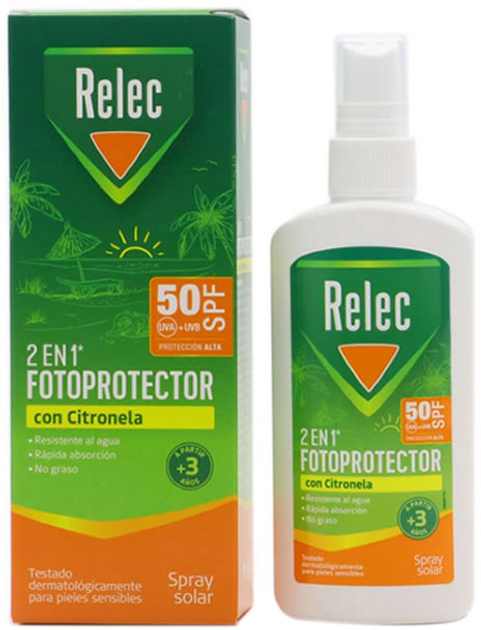 Сонцезахисний спрей Relec Photoprotector 2 In 1 Citronella Spray SPF50 100 мл (8470002095595) - зображення 1