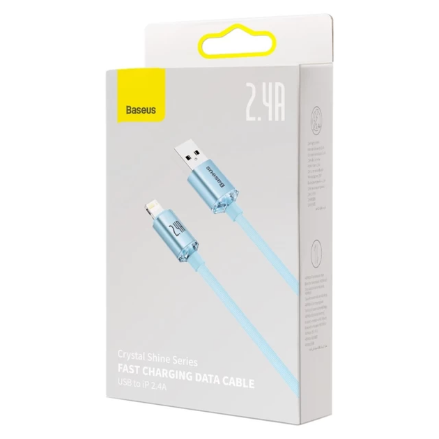 Кабель Baseus CAJY001203 Crystal Shine Series Lightning 2.4A 2m 480 Мбит/с sky blue - изображение 3