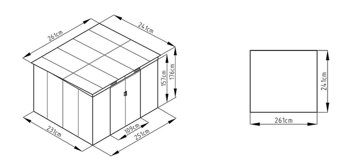 Садовий будинок сарай із навісом для інструментів OREGON 9x8 Cold Grey 261x241 cm 004044 - зображення 2