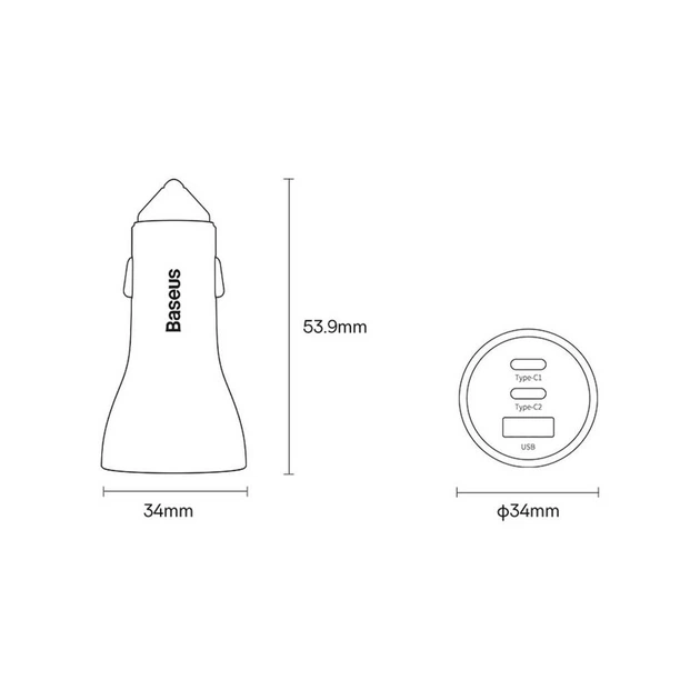 Зарядний пристрій Baseus Автомобільний 2x Type-C + USB 65W PD USB-C Power Delivery + USB-A Quick Charge 4.0 Golden Contactor Pro Металевий Чорний - зображення 2