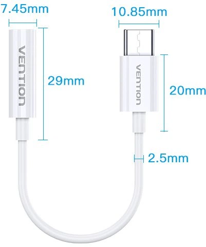 Переходник Vention 0.1м Type-C-3.5мм minijack Аудиоадаптер AUX на USB-C для Наушников Белый - изображение 7