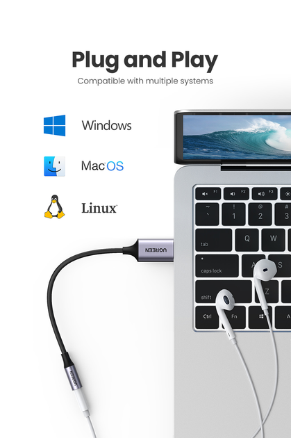 Звуковая карта Ugreen USB - 3.5мм minijack с поддержкой микрофона 24 бит/96 кГц TRRS Наружный Адаптер AUX 4-пиновый Металлический Черный - изображение 4