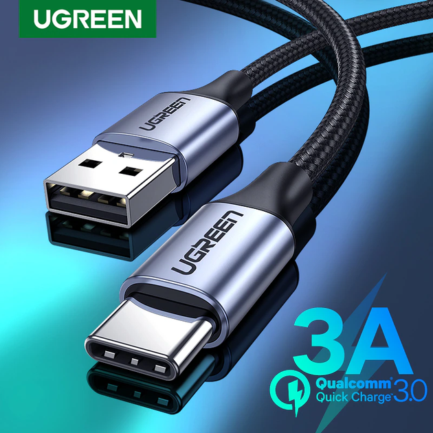 Кабель для швидкої зарядки Ugreen USB Type-C Aluminum Black 0.5 м Black - зображення 2