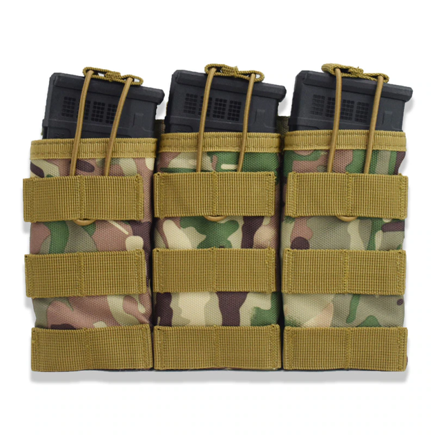 Тактичний Підсумок для 3х магазинів АК AR M16 ClefersTac MOLLE Мультикам - на бронежилет, надійні фіксатори проти випадіння (70000106) - зображення 1