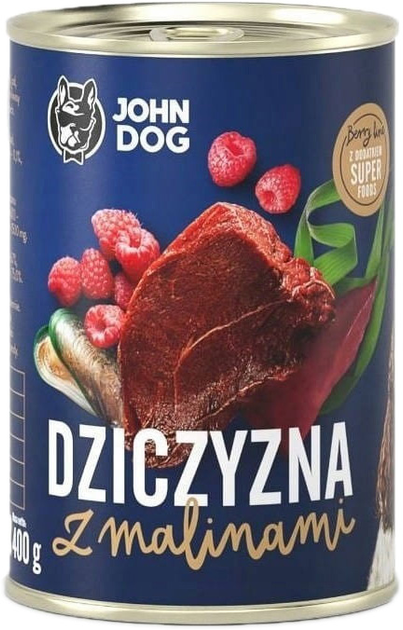 Mokra karma dla psów John Dog Berry Adult dziczyzna z malinami 6 x 400 g (5903246845341) - obraz 1