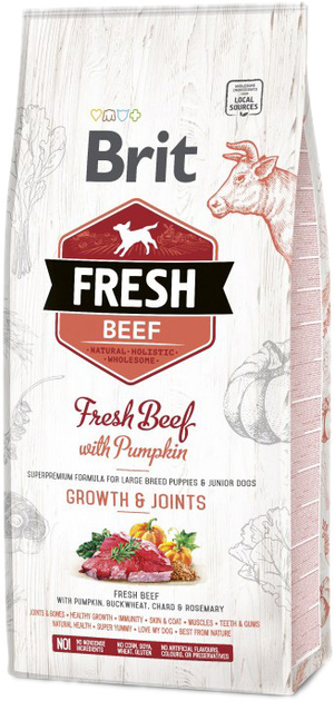 Karma sucha dla szczeniąt Brit Fresh Beef&Pumpkin Puppy Large Growth Joints 2.5 kg (8595602530762) - obraz 1