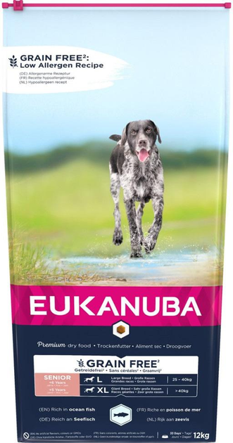 Karma sucha dla psów Eukanuba senior large grainf free ryba oceaniczna pies 12 kg (8710255189031) - obraz 1