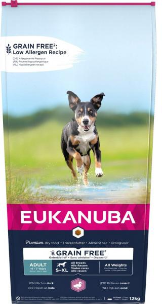 Karma sucha dla psów Eukanuba adult grain free all breeds kaczka 12 kg (8710255188003) - obraz 1