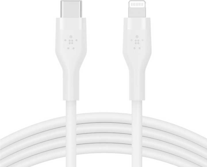 Kabel Belkin USB-C - Lightning Silikonowy 2 m Biały (CAA009BT2MWH) - obraz 1