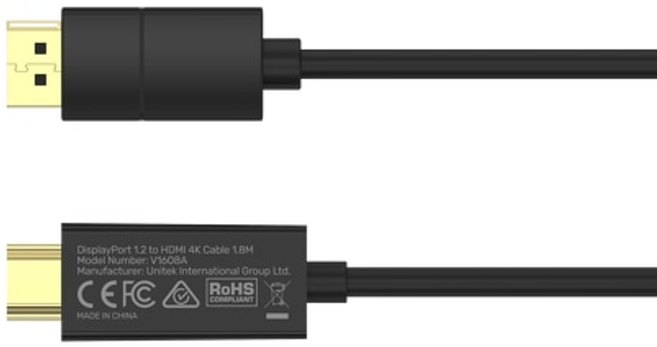 Кабель Unitek DisplayPort 1.2 - HDMI 4K 60 Гц 1.8 м (4894160048462) - зображення 4