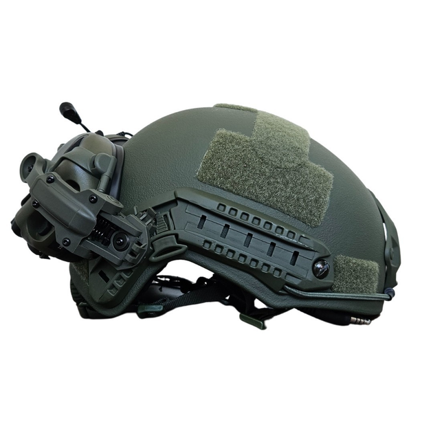 Балістичний шолом-каска Fast кольору олива стандарту NATO (NIJ 3A) M/L + навушники М32 (з мікрофоном) і кріпленням "Чебурашка" - зображення 2