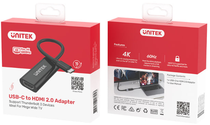 Адаптер Unitek USB Type-C на HDMI 2.0 Black (4894160047953) - зображення 4