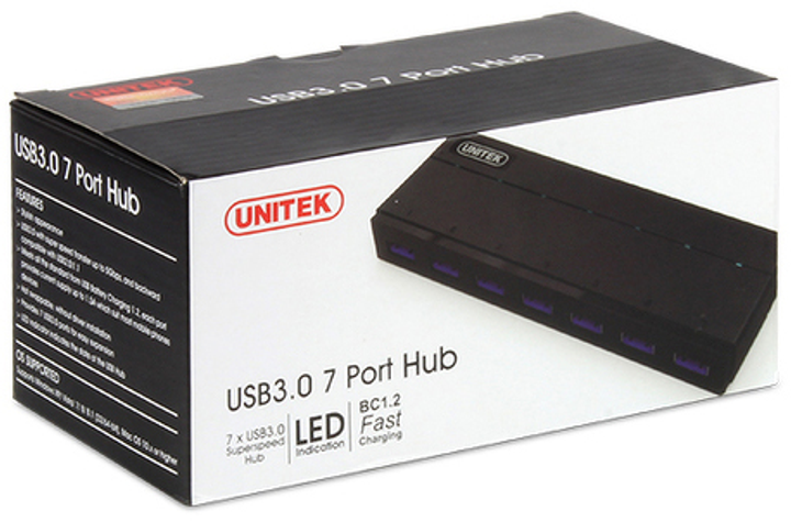 Hub USB Unitek Y-3184 hub 7x USB 3.0 z zasilaczem i BC 1.2 (4894160010520) - obraz 2
