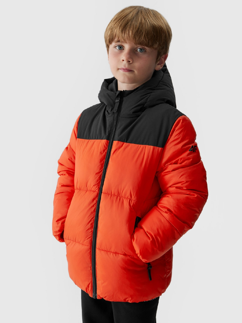 Акція на Дитяча зимова стьобана куртка для хлопчика 4F 4FJAW23TDJAM274-62S 128 см Помаранчева від Rozetka