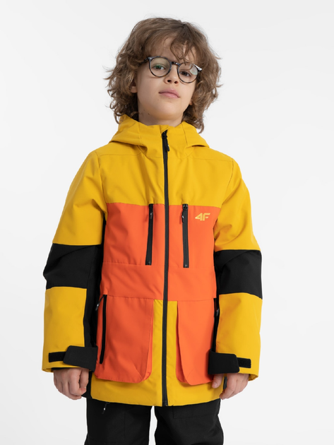 Акція на Дитяча зимова лижна куртка для хлопчика 4F 4FJAW23TTJAM301-71S 128 см Жовта від Rozetka