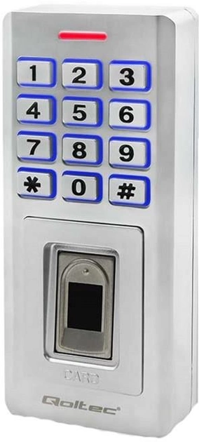 Klawiatura kodowa Qoltec MIMAS ze skanerem linii papilarnych RFID Code/Card/Key fob/Doorbell/IP68/EM (5901878524474) - obraz 1
